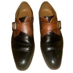 STACY ADAMS SAXTON BLACK/COGNAC Wingtip Monk Strap 25178 Oxford - 7.5 M